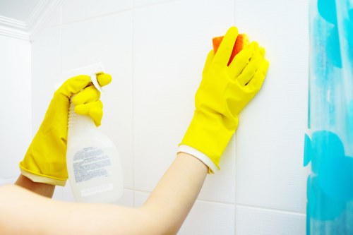 Clapham cleaners working on a spotless kitchen and bathroom