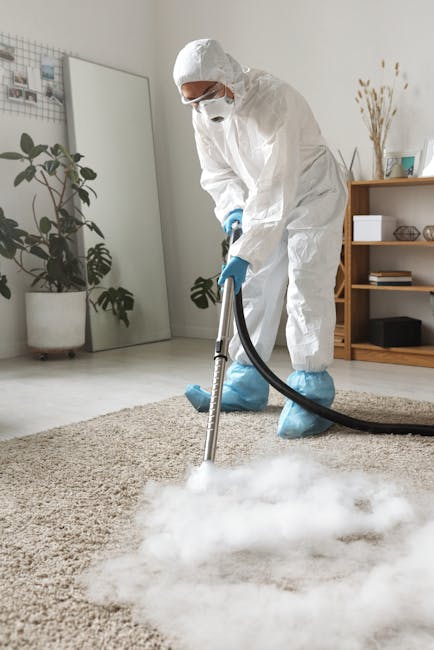 A person using a yellow and black vacuum cleaner to clean a patterned carpet in a home setting. The individual is wearing casual clothing, and their hands are adjusting the vacuum's compartments, whic
